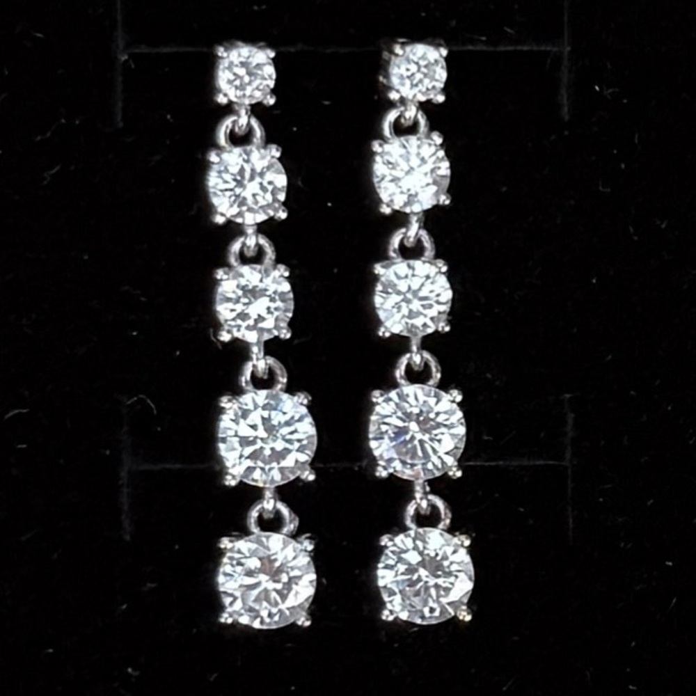 Vintage Silvertone Crystal Drop Dangle Pierced Earrings